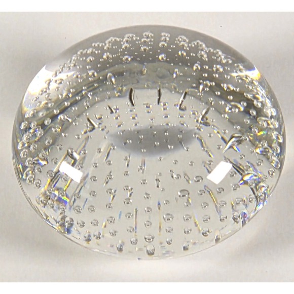 Unmarked Other - Bullicante Crystal Glass Paperweight Controlled Bubble 3" Heavy Clear Quality